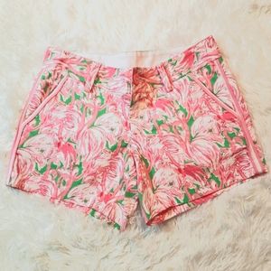 Lilly Pulitzer Callaghan Pink Green Flamingo Shorts, Size: 0.